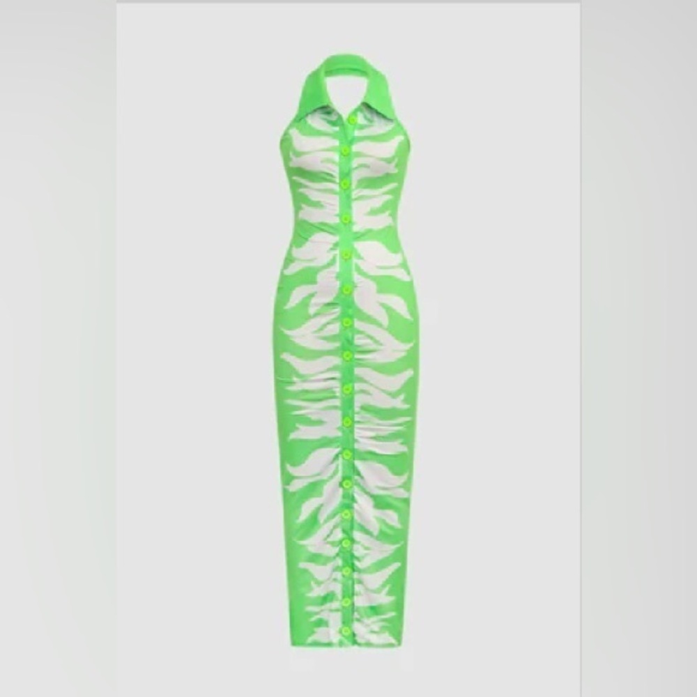 Micas Leaf Pattern Knit Halter Sleeveless Maxi Dress – Size S (NWT)